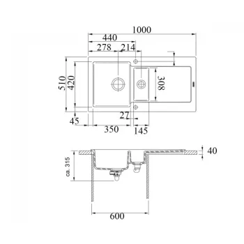 Franke MTK 651-100 MYTHOS Fraceram kerámia fekete mosogatótálca 1000X510 mm 124.0335.872