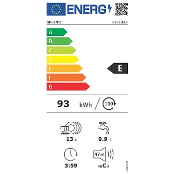 Gorenje GV631E60 teljesen beépíthető mosogatógép,  13 teríték, 60cm