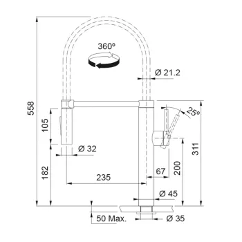 Franke Pescara Doccia XL egykaros mosogató csaptelep,masszív inox szín,115.0472.959