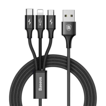 Baseus 3in1 kábel rapid széria MicroUSB+Lightning+C-típ 3A 1.2m piros CAMLT-SU01