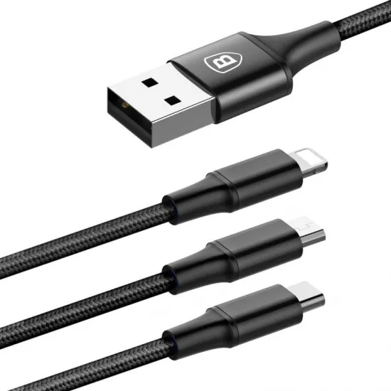 Baseus 3in1 kábel rapid széria MicroUSB+Lightning+C-típ 3A 1.2m piros CAMLT-SU01