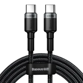 Baseus CATKLF-ALG1 Cafule nylon fonott USB-C PD kábel 2.0 100W 20V 5A,2m, szürke töltő kábel