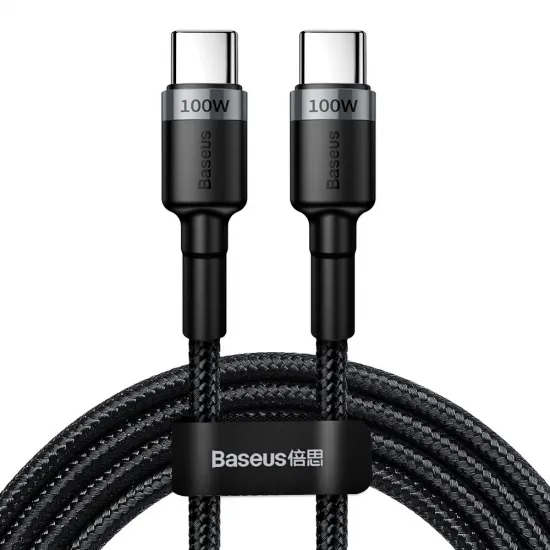 Baseus CATKLF-ALG1 Cafule nylon fonott USB-C PD kábel 2.0 100W 20V 5A,2m, szürke töltő kábel