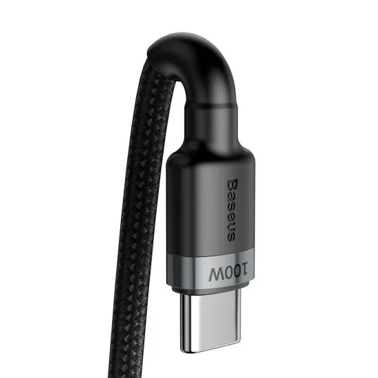 Baseus CATKLF-ALG1 Cafule nylon fonott USB-C PD kábel 2.0 100W 20V 5A,2m, szürke töltő kábel