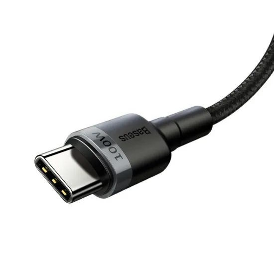Baseus CATKLF-ALG1 Cafule nylon fonott USB-C PD kábel 2.0 100W 20V 5A,2m, szürke töltő kábel