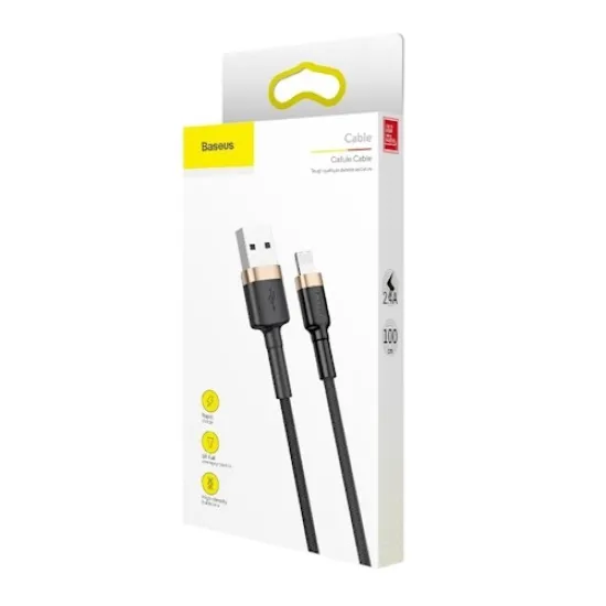 Baseus CALKLF-BV1 Cafule tartós nylon fonott USB / Lightning kábel QC3.0 2.4A, 1m, arany CALKLF-BV1