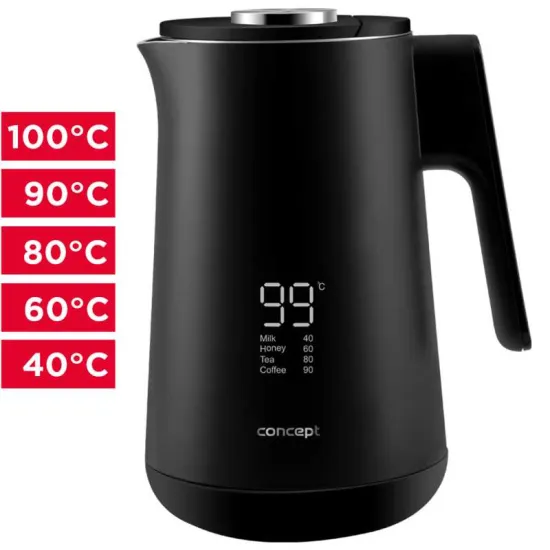 Concept RK3340 Digitális vízforraló, rozsdamentes, 1,7 L, hőmérséklet szabályozós