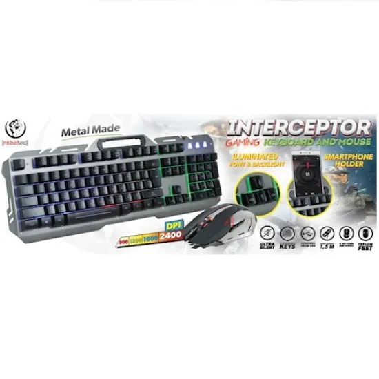 Rebeltec INTERCEPTOR vezetékes készlet: LED billentyűzet + egér