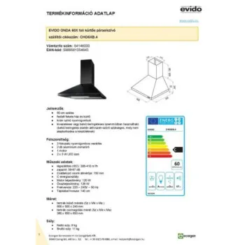 Evido ONDA 60B CHO6XB.4 fekete/inox kürtős elszívó