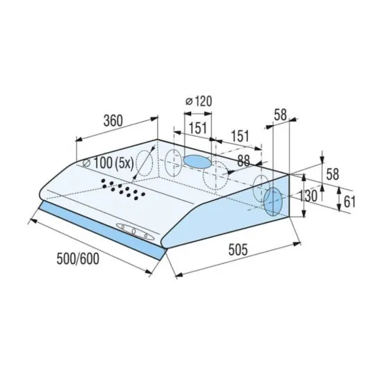 Mora OP530W 50cm standard fehér páraelszívó, FELSŐ/HÁTSÓ/OLDALSÓ kivezetés, mosható fém szűrő