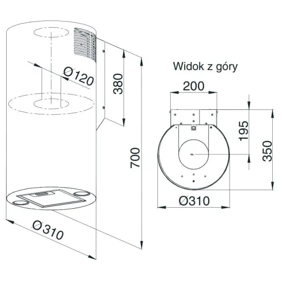 MPM falra szerelhető hengeres fekete elszívó MPM-31-OT-01