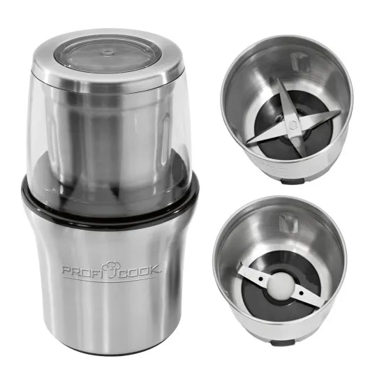 ProfiCook PC-KSW1021 kávédaráló és aprító fűszer, dió, gyógynövényre is, 200W, inox 