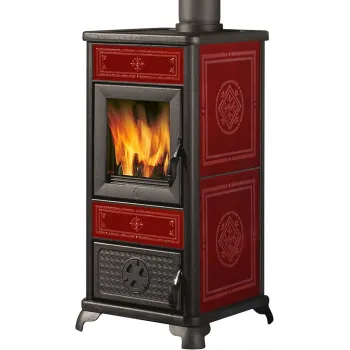 Edilkamin Dafne Forno kandalló, kerámia borítással, bordó színű 7.2 kW, öntvény technológiával