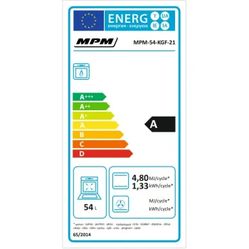MPM MPM-56-KGF-21 gáztűzhely, 54L, 50x60x85 cm, termosztátos gáz sütővel, szikragyújtás, sütőtér világítás, fehér szín 