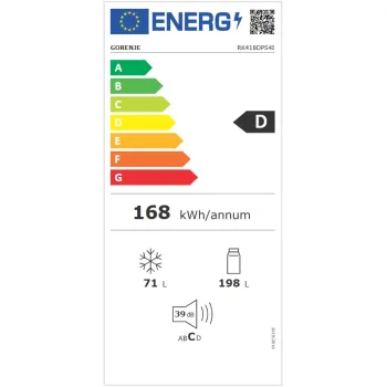 Gorenje RK418DPS4I alulfagyasztós kombinált hűtőszekrény, inverteres kompresszor, 180x55x58cm, szürke szín, 198/71L, D energiaosztály