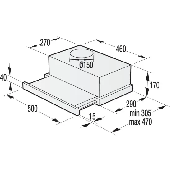 Gorenje BHP523E10X beépíthető inox konyhai kihúzható elszívó 50cm széles