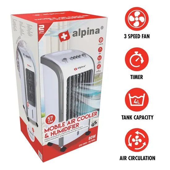 Alpina léghűtő 4 literes víztartály, 3 sebességfokozat 26x24x57 cm, 8711252196480