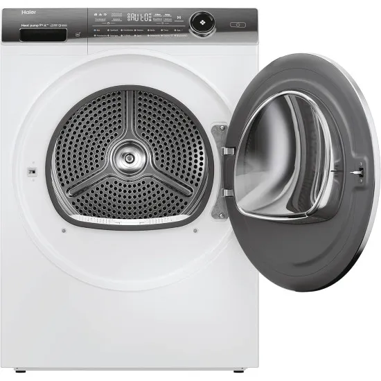 Haier HD90-A3Q979U1-S inverteres hőszivattyús szárítógép 9 Kg, Rendkívül csendes csak 59 dB Wi-Fi és hOn App/XL dob, dobvilágítás, fordítható ajtónyitás, 59.5x68x84.5cm 