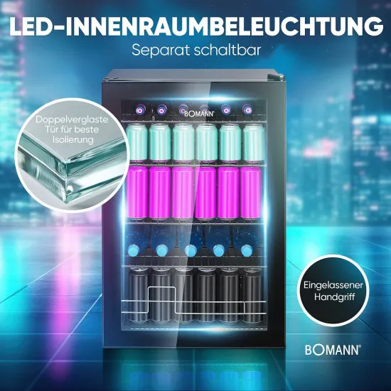 Bomann KSG7290 fekete üvegajtós italhűtő 115 liter 54x54x84.7 cm 