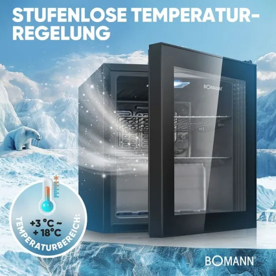 Bomann KSG7291 fekete üvegajtós italhűtő 46 liter 44x47x53 cm 