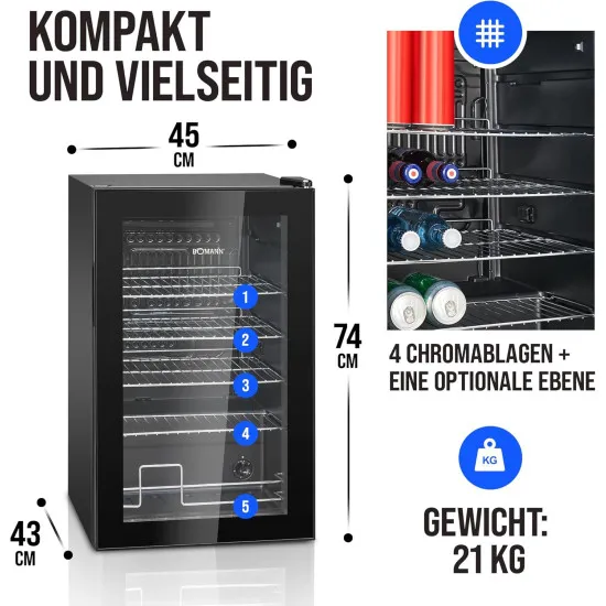 Bomann KSG7287 fekete üvegajtós italhűtő 63 liter 43x45x73 cm 