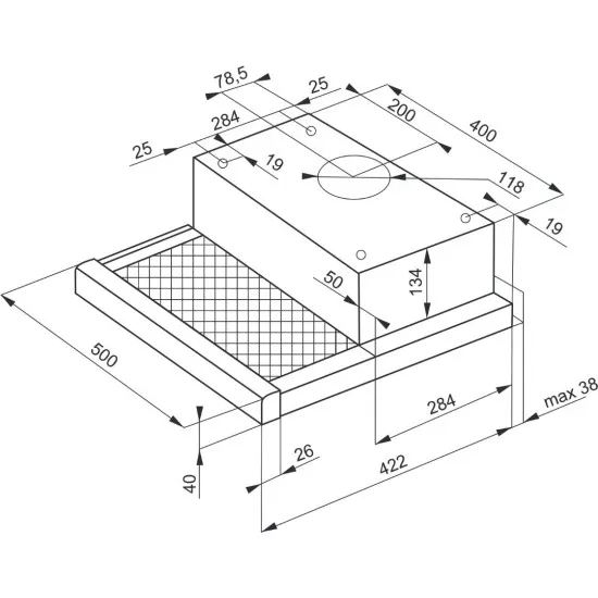 Amica OTS5234I 50cm inox beépíthető kihúzható konyhai elszívó