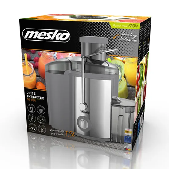 Mesko MS4126 inox gyümölcs centrifuga 600W 65mm adagoló
