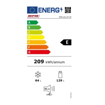 MPM MPM-201-FF-55 No Frost alulfagyasztós kombinált hűtőszekrény, 129/64L,60x48.5x158 cm 