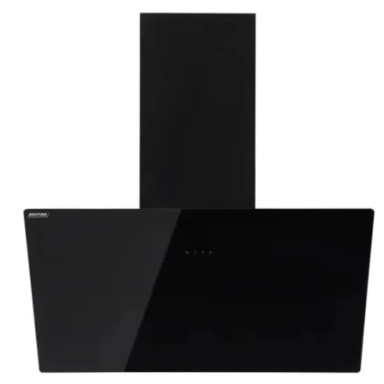 MPM MPM-90-OVS-24 falra szerelhető döntött kürtös konyhai elszívó,fekete üveg,90cm széles