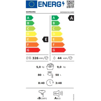 Samsung WD90DG5G34BELE mosó-szárítógép, gőz, Wifi, 9/5 kg, inverter motor, 60x56x85 cm 