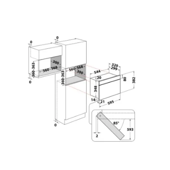 Whirlpool WMN14BB beépíthető mikrohullámú sütő, 22L, 700W, 59.5x32x38.2 cm, fekete szín 