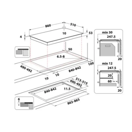 Whirlpool SMP 9010 C/NE/IXL beépíthető indukciós kerámialap, 86x51x5.7 cm, fekete szín 