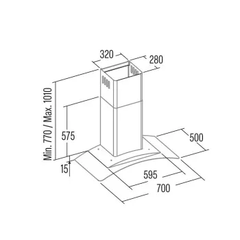 Cata GAMMA GLASS 700 GX/F LED beépíthető kürtös elszívó, 70 cm széles, inox 