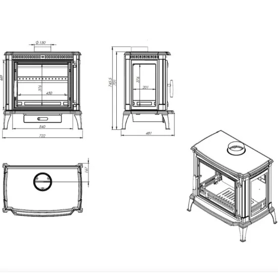 Nordflam Brema ECO öntvény kandalló 3 üveggel 11kW