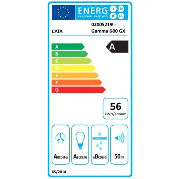 Cata GAMMA GLASS 600 GX/E LED beépíthető kürtös elszívó, inox szín, 60 cm széles 