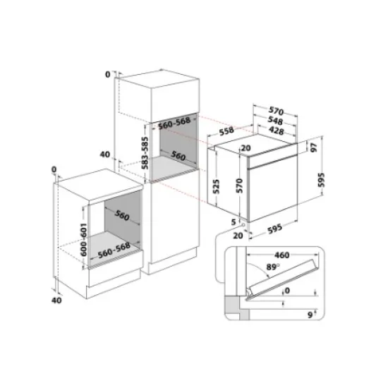 Whirlpool OMSR58RU1SB beépíthető sütő, 71L, pirolitikus és hidrolitikus tisztítás, Cook 3 funkció, 59.5x55.1x59.5 cm, fekete szín 