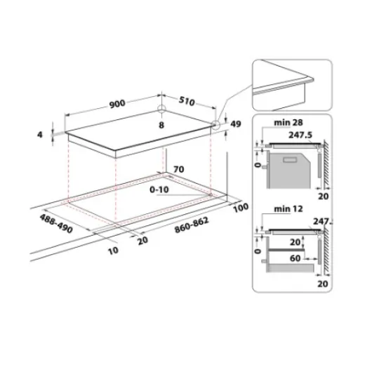 Whirlpool WT 1090 BA beépíthető indukciós kerámialap, 90x51x5.3 cm, fekete szín 
