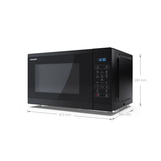 Sharp YC-MS252AE-B mikrohullámú sütő, 25L, 900W, fekete szín 