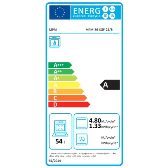 MPM MPM-56-KGF-21B gáztűzhely, 54L, 50x60x85 cm, fekete szín 