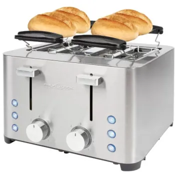 Proficook PC-TA 1252 kenyérpirító, 4 szeletes, 1500W, inox, retro design, kiolvasztás, melegítő funkcióval