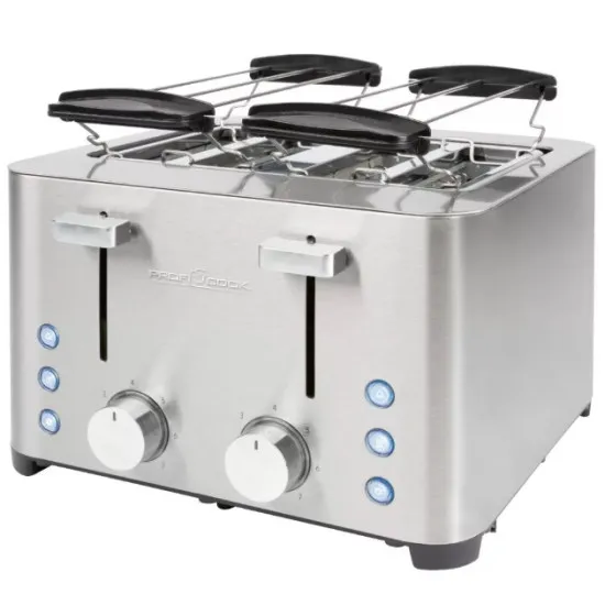 Proficook PC-TA 1252 kenyérpirító, 4 szeletes, 1500W, inox, retro design, kiolvasztás, melegítő funkcióval