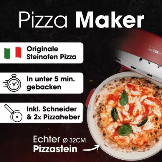 Clatronic PM 3787 pizzasütő, 1200W, piros szín 