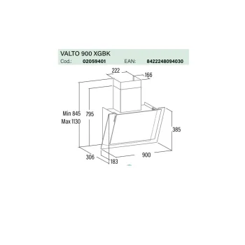 Cata VALTO 900 XGBK 90cm extra csendes fekete döntött konyhai elszívó 900/575m3 5+1 fokozat