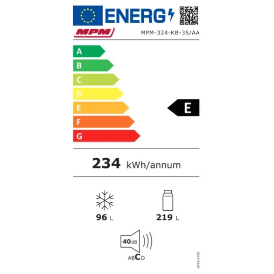 MPM MPM-324-KB-35/AA alulfagyasztós kombinált hűtőszekrény, 219/96L, 60x60x185 cm, sötét inox szín