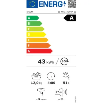 Sharp ES-NFL214CWDA-EE elöltöltős mosógép, 12 kg, inverter motor, gőz, 59.7x63.2x84.5 cm 