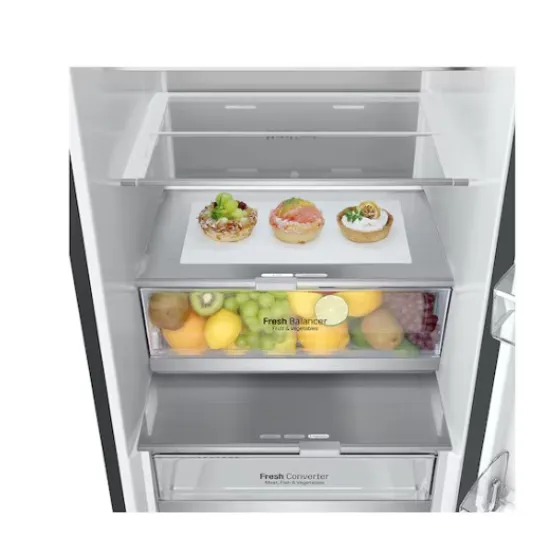 LG GBB72BM9DQ Total No Frost alulfagyasztós kombinált hűtőszekrény, 277/110L, Smart Inverter Kompresszor, 59.5x67.5x203 cm, fekete üveg szín 