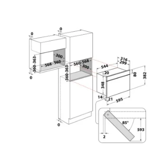 Whirlpool MBNA900B beépíthető mikrohullámú sütő, 22L, 750W, 59.5x32x38.2 cm, fekete szín 