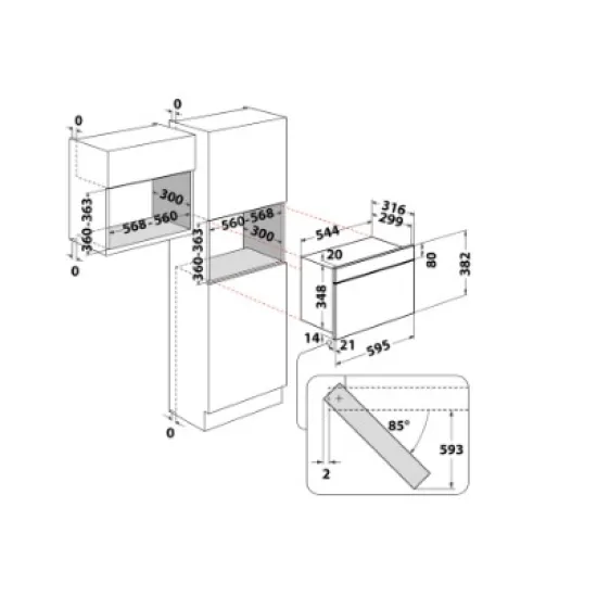 Whirlpool MBNA910X beépíthető mikrohullámú sütő, 750W, 22L, 59.5x32x38.2 cm, inox szín 