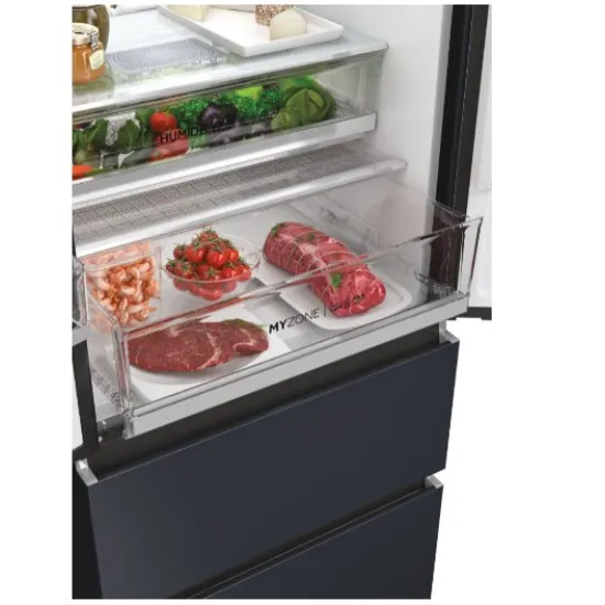 Haier HFW7720ENMB Total No Frost side by side hűtőszekrény, francia ajtós kialakítással, 337/140L, Wifi, 70x67.5x200.6 cm, fekete szín 