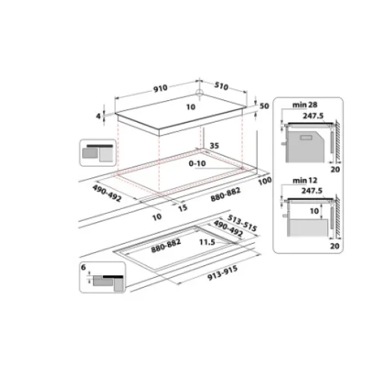 Whirlpool WEX9024DCFF beépíthető indukciós kerámialap, 100x57x5.4 cm, fekete szín
